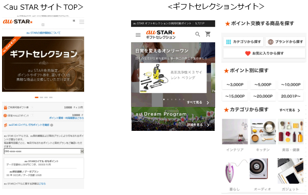 au STARサイトTOP、ギフトセレクションサイト