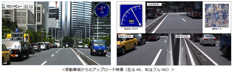 移動車両からのアップロード映像 (左は4K、右はフルHD)