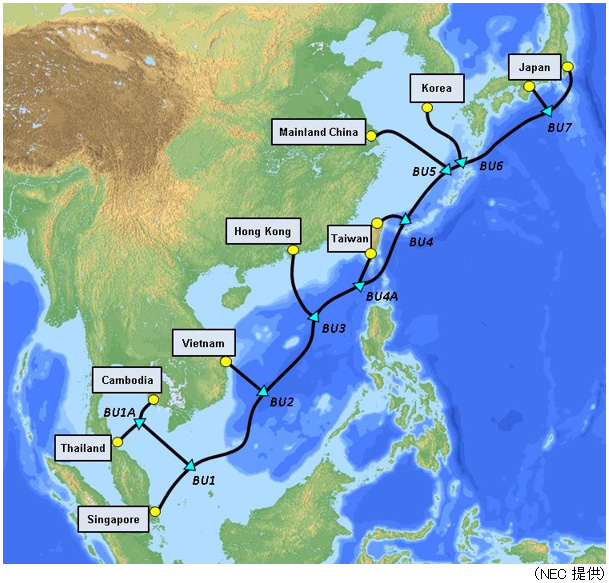 アジア地域11拠点を結ぶ光海底ケーブル「SOUTHEAST ASIA-JAPAN 2 CABLE 