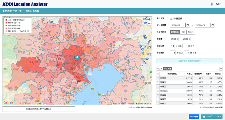 「KDDI Location Analyzer」来訪者居住地分析イメージ図